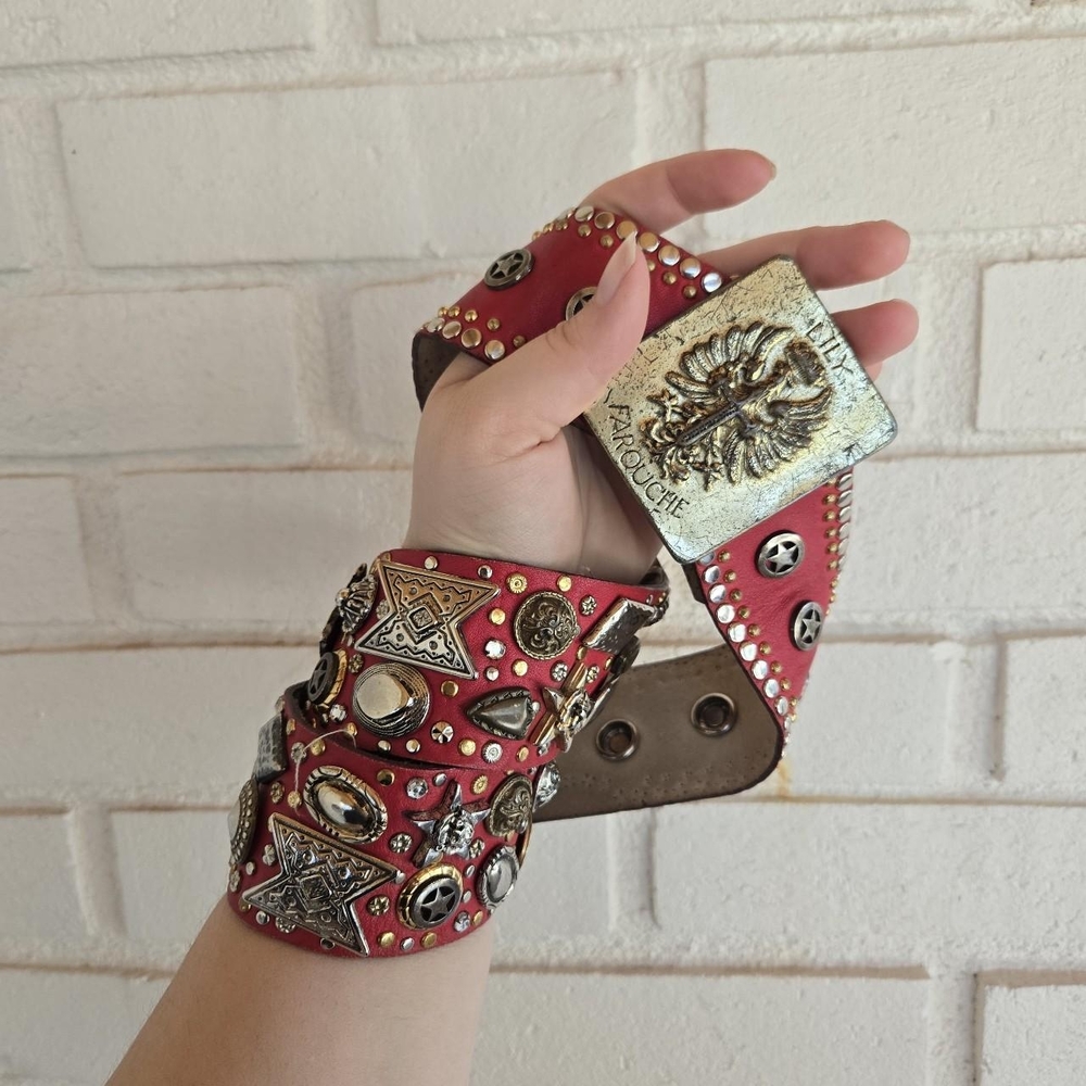 Rare Red Studded Leather Belt Lily Farouche